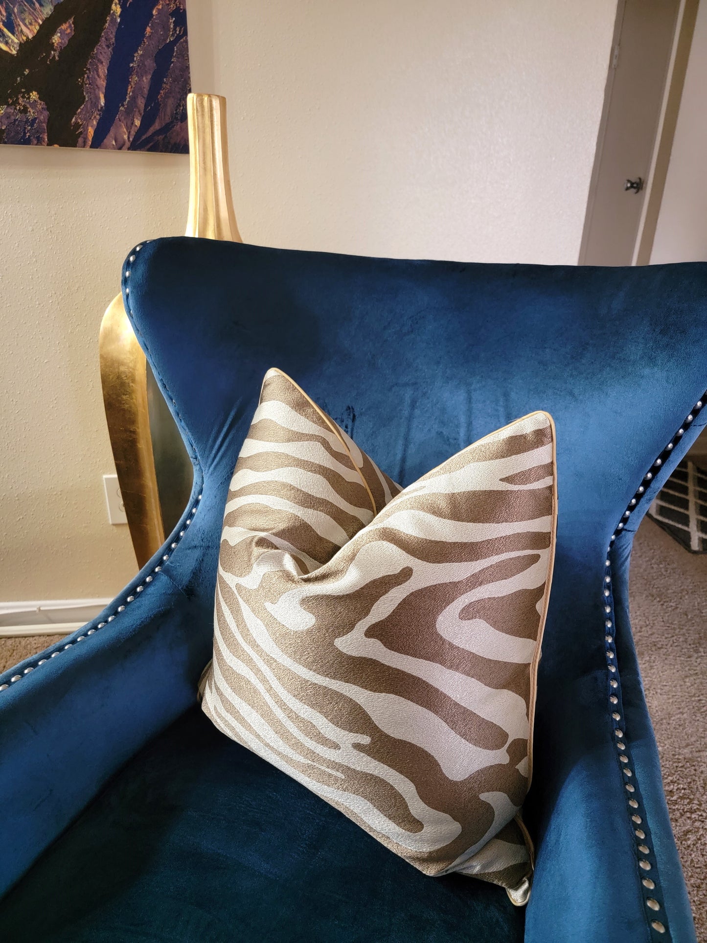 Gold Zebra Patterned Luxury Decorative Throw Pillow