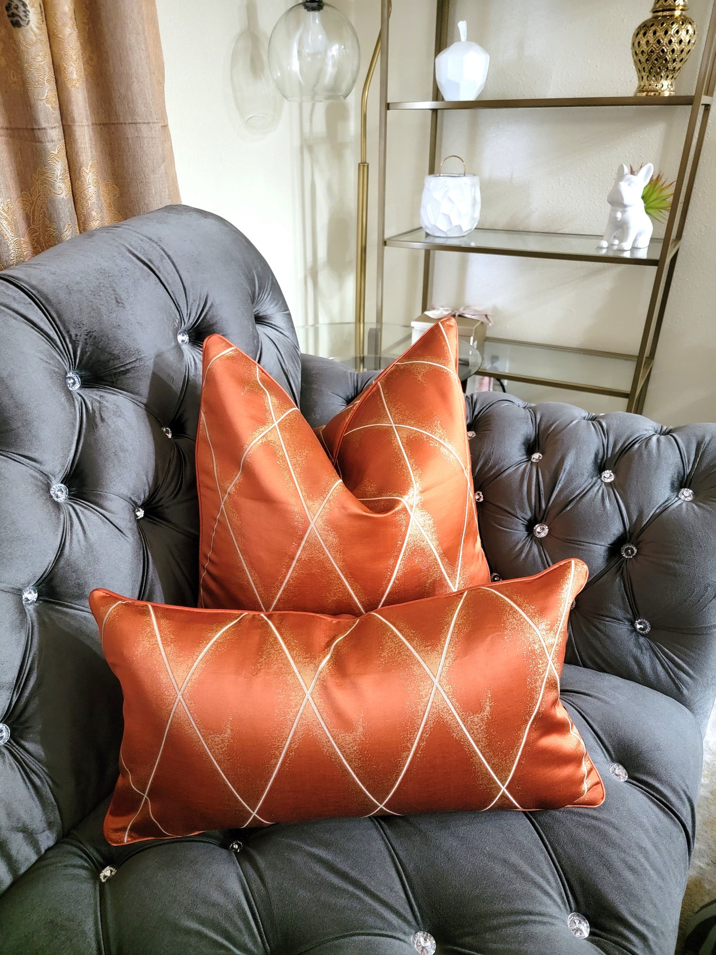 Orange Diamond Luxury Decorative Throw Pillow + Lumbar Pillow Combo