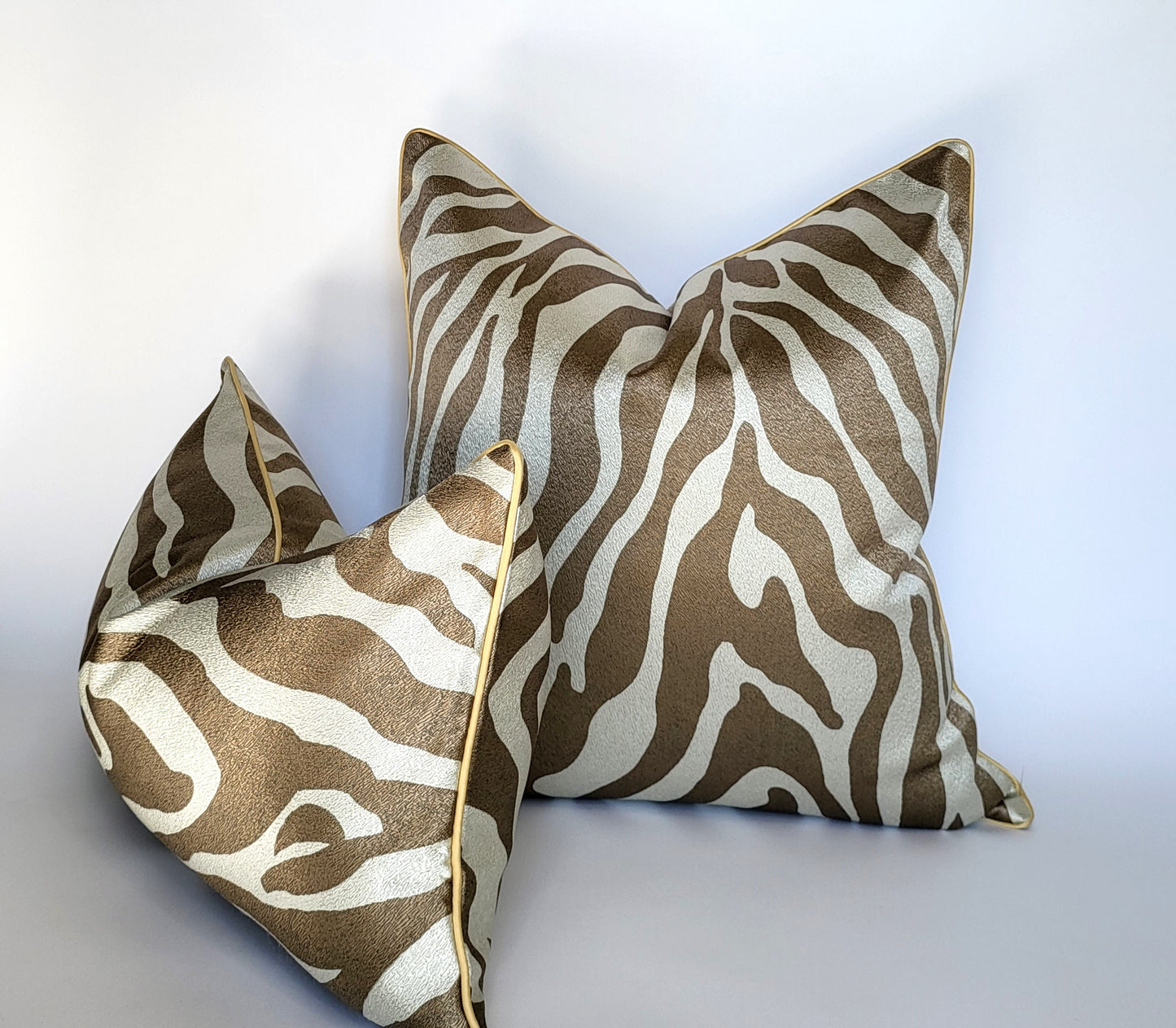 Gold Zebra Patterned Luxury Decorative Lumbar Pillow + Lumbar Pillow Combo