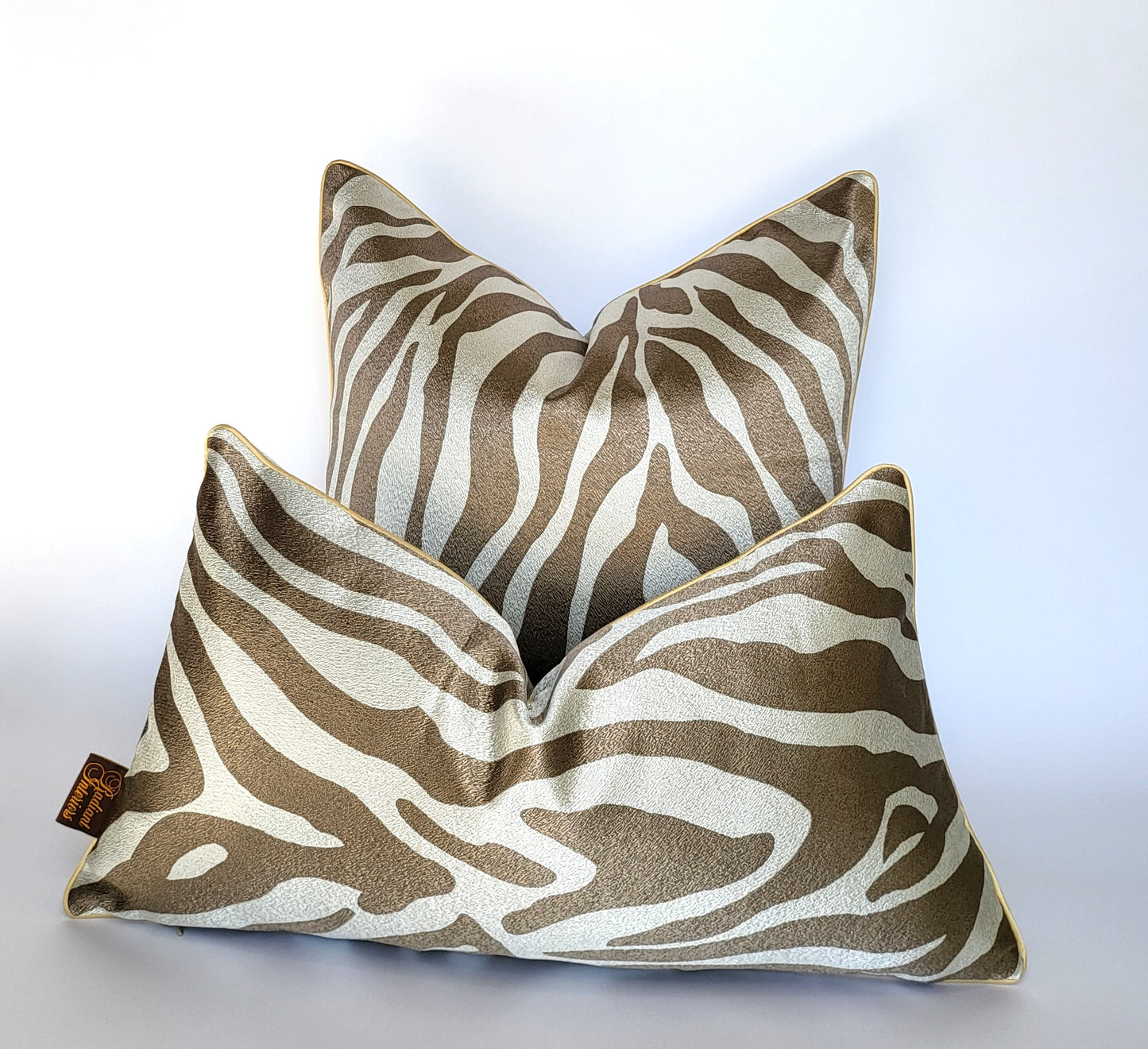 Gold Zebra Patterned Luxury Decorative Lumbar Pillow + Lumbar Pillow Combo