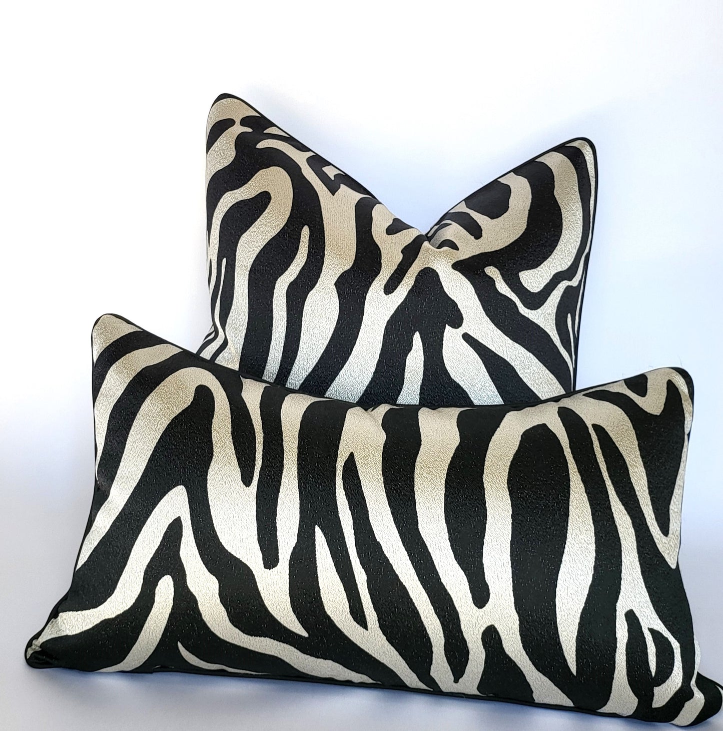 Black Zebra Patterned Luxury Decorative Throw Pillow + Lumbar Pillow Combo