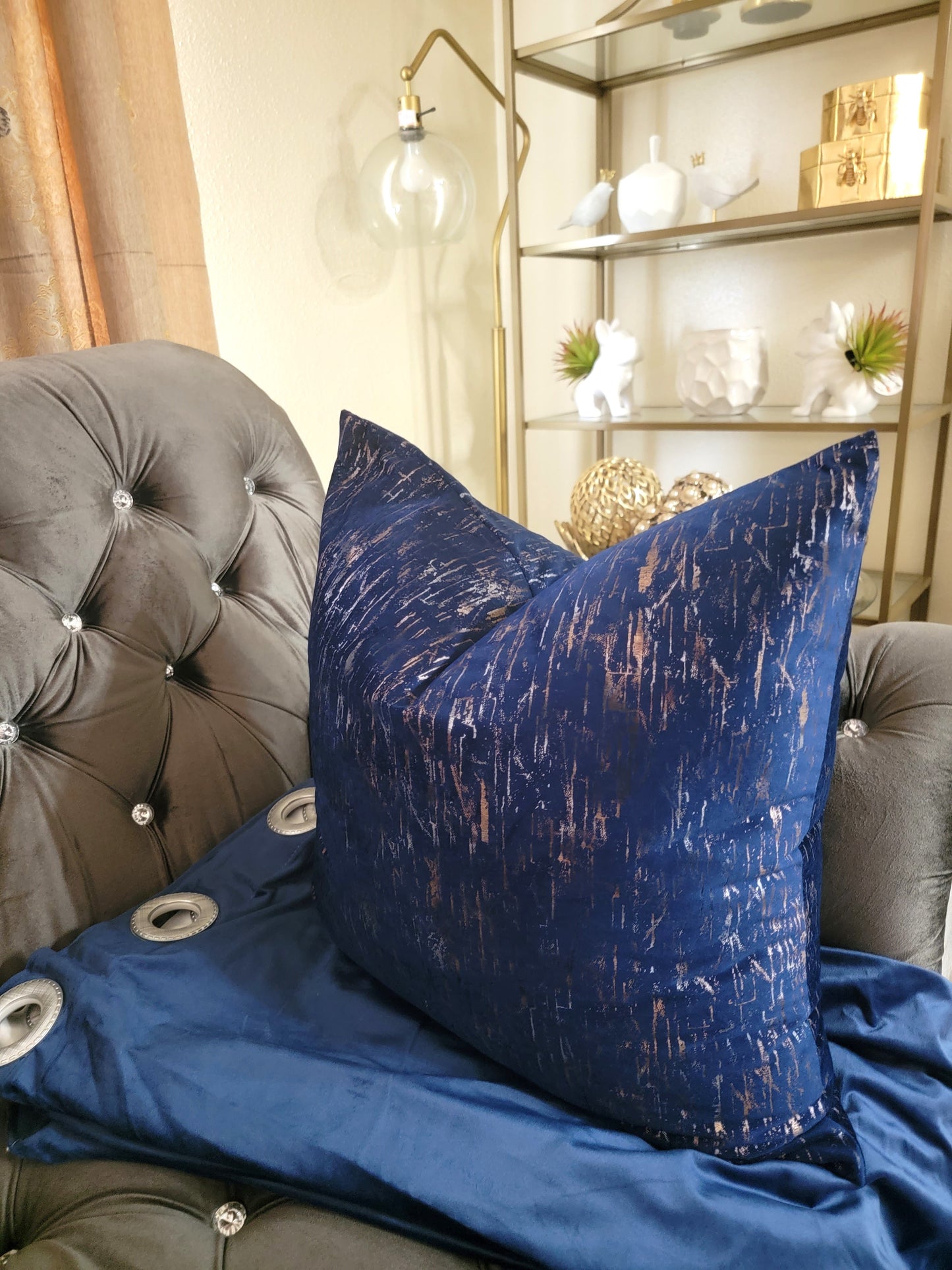 Abstract Royal Blue Velvet Decorative Throw Pillow