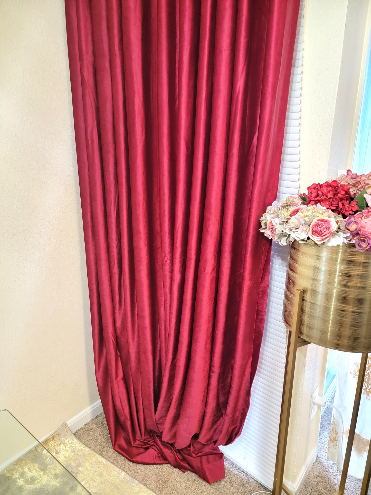 Burgundy Grommet Velvet Soft Luxury Curtain