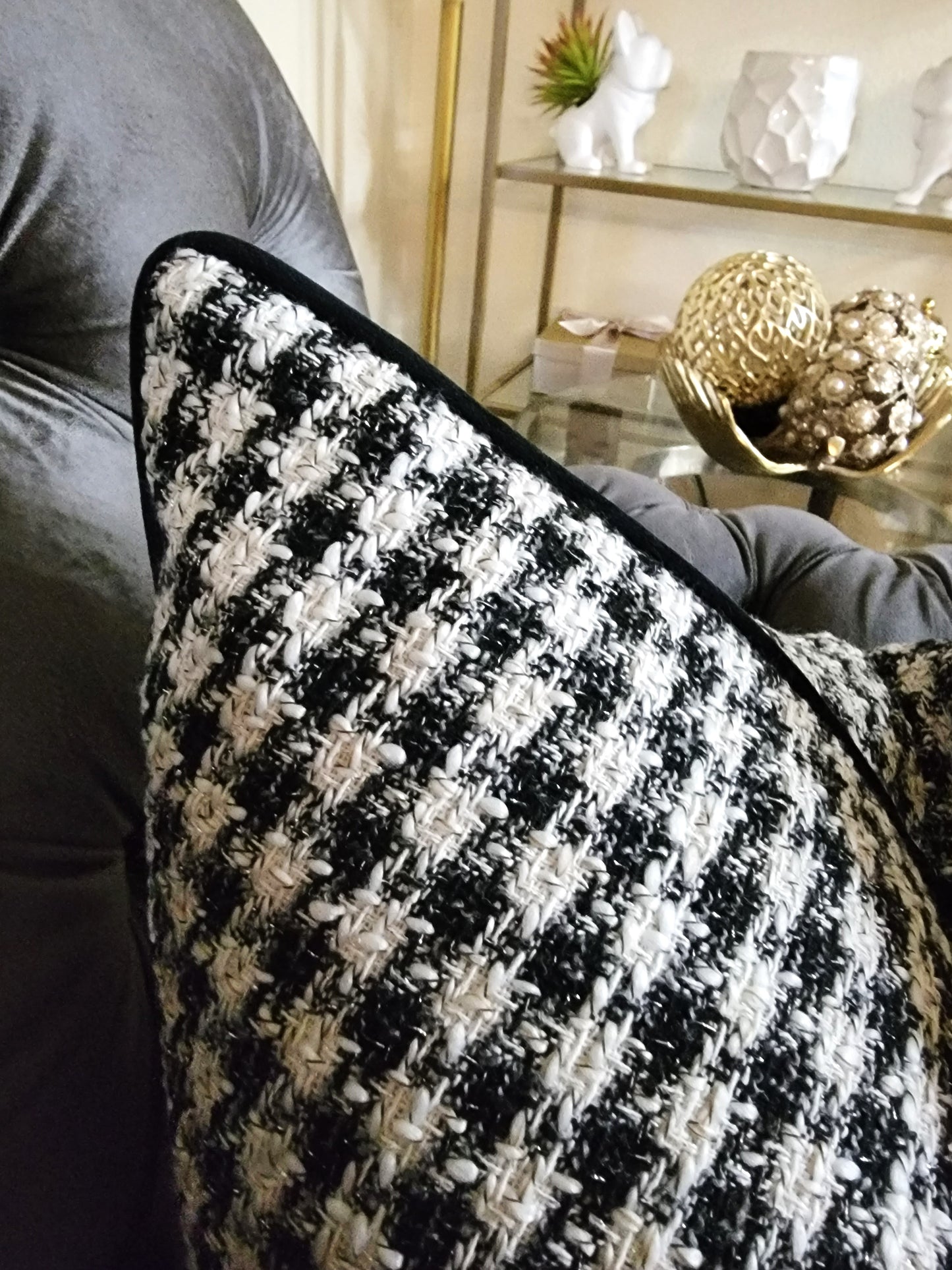 Draft Black & White Velvet Decorative Throw Pillows