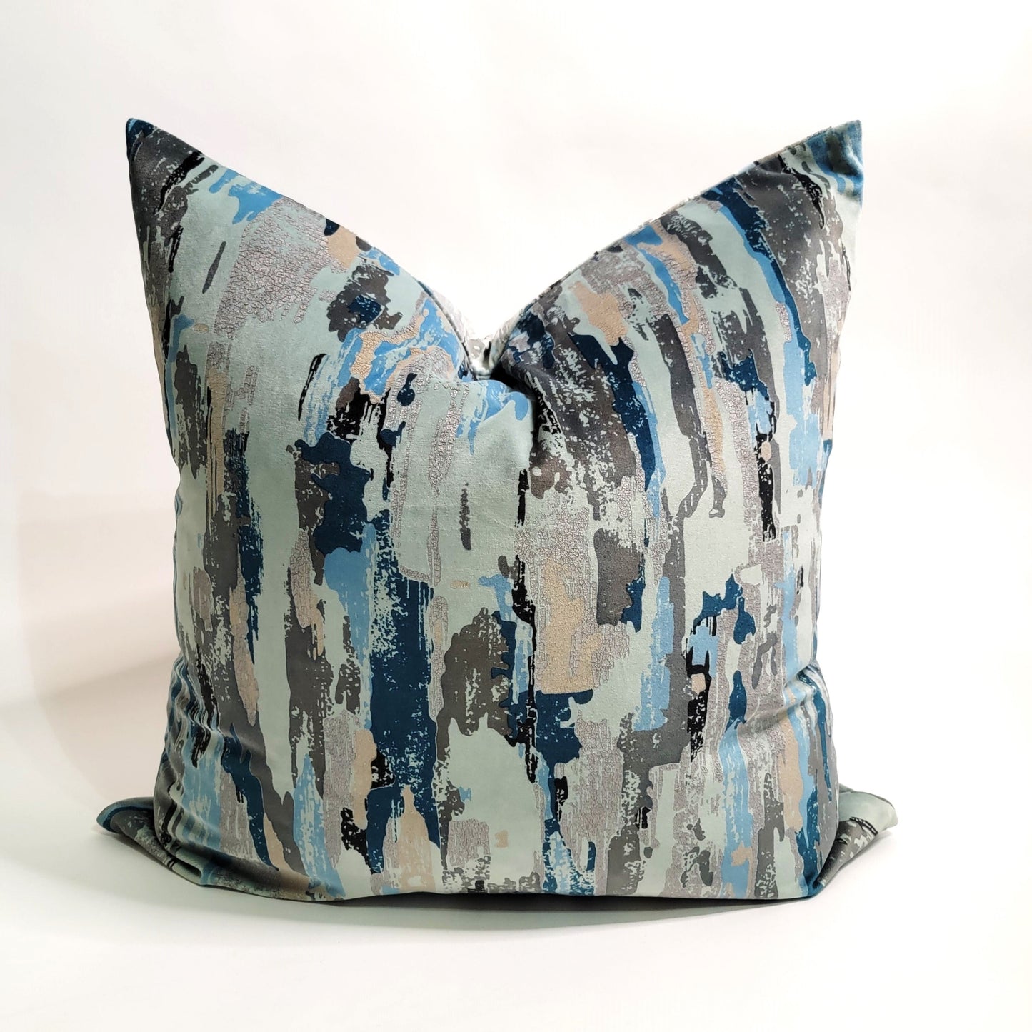 Abstract Brushed Blue Velvet Decorative Throw Pillows