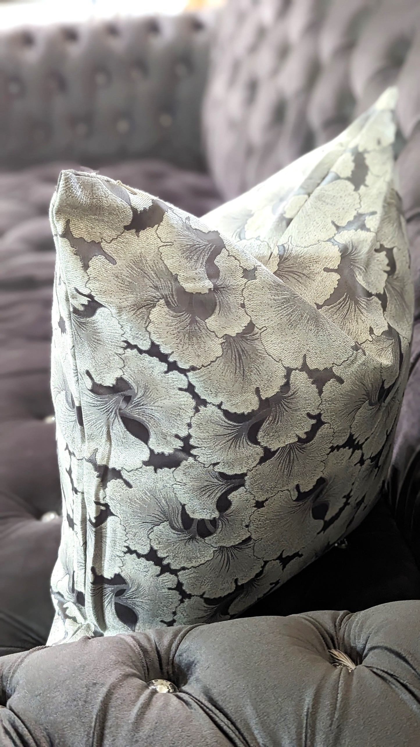 Gray Flowered Decorative Throw Pillow