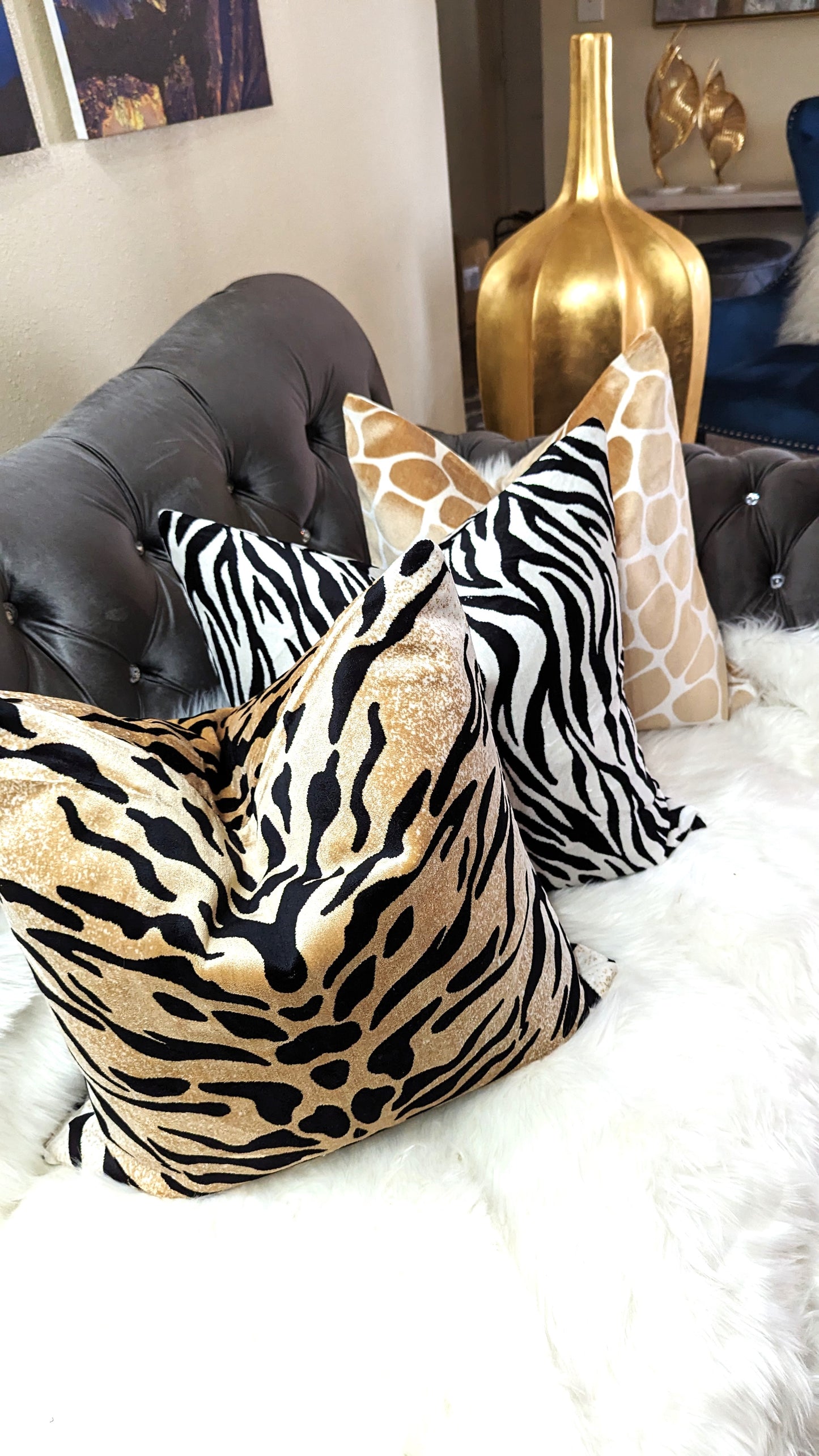 Thick Velvet Tiger Patterned Luxury Decorative Throw Pillows