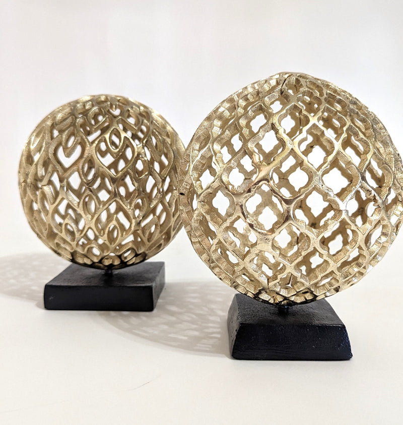 Gold Globe Shaped Decorative Ornaments - 2 pcs