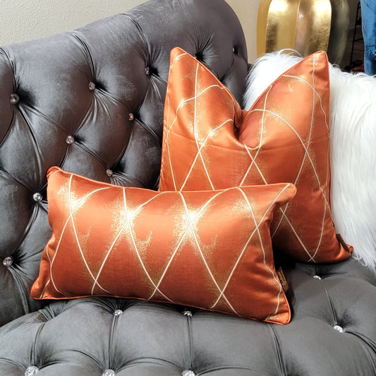 Orange Diamond Luxury Decorative Throw Pillow + Lumbar Pillow Combo