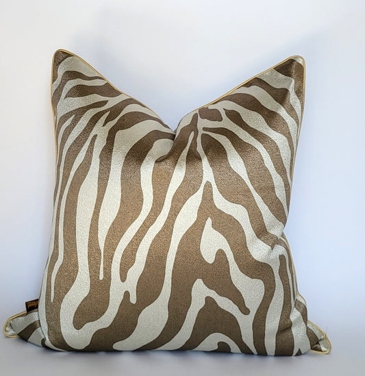 Gold Zebra Patterned Luxury Decorative Throw Pillow