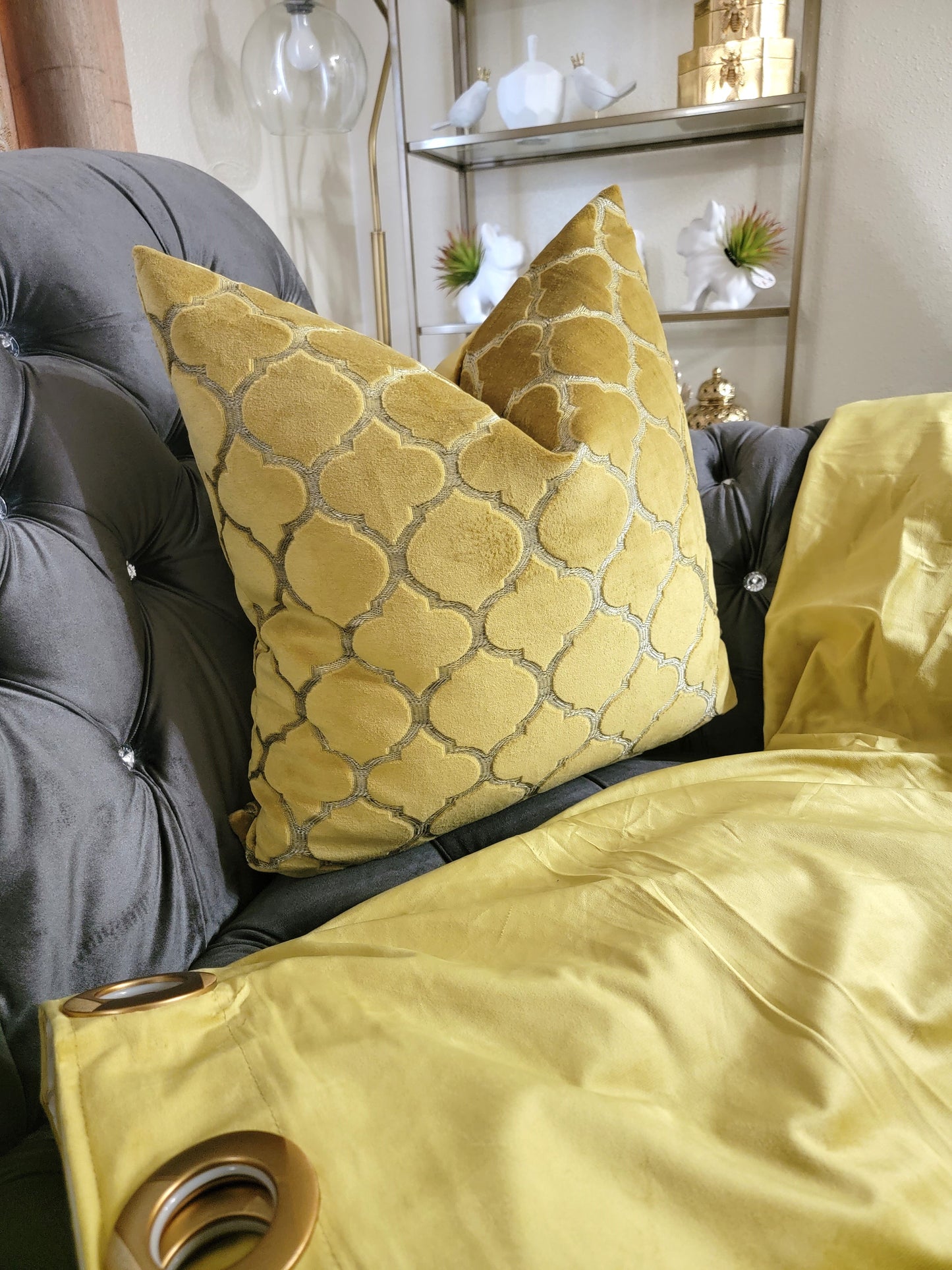 Yellow Shield Velvet Decorative Throw Pillow