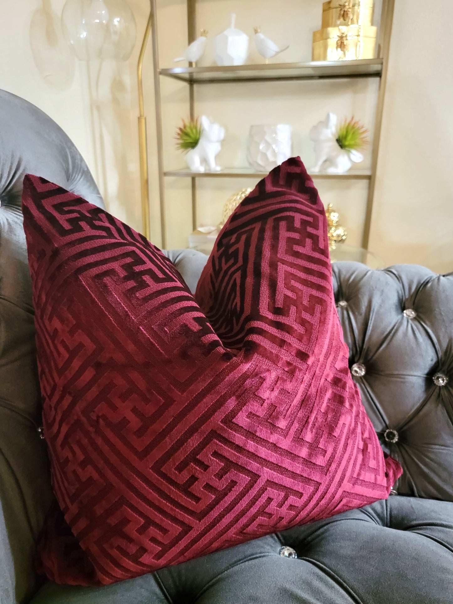 Thick Burgundy Interwoven Patterned Luxury Decorative Throw Pillow