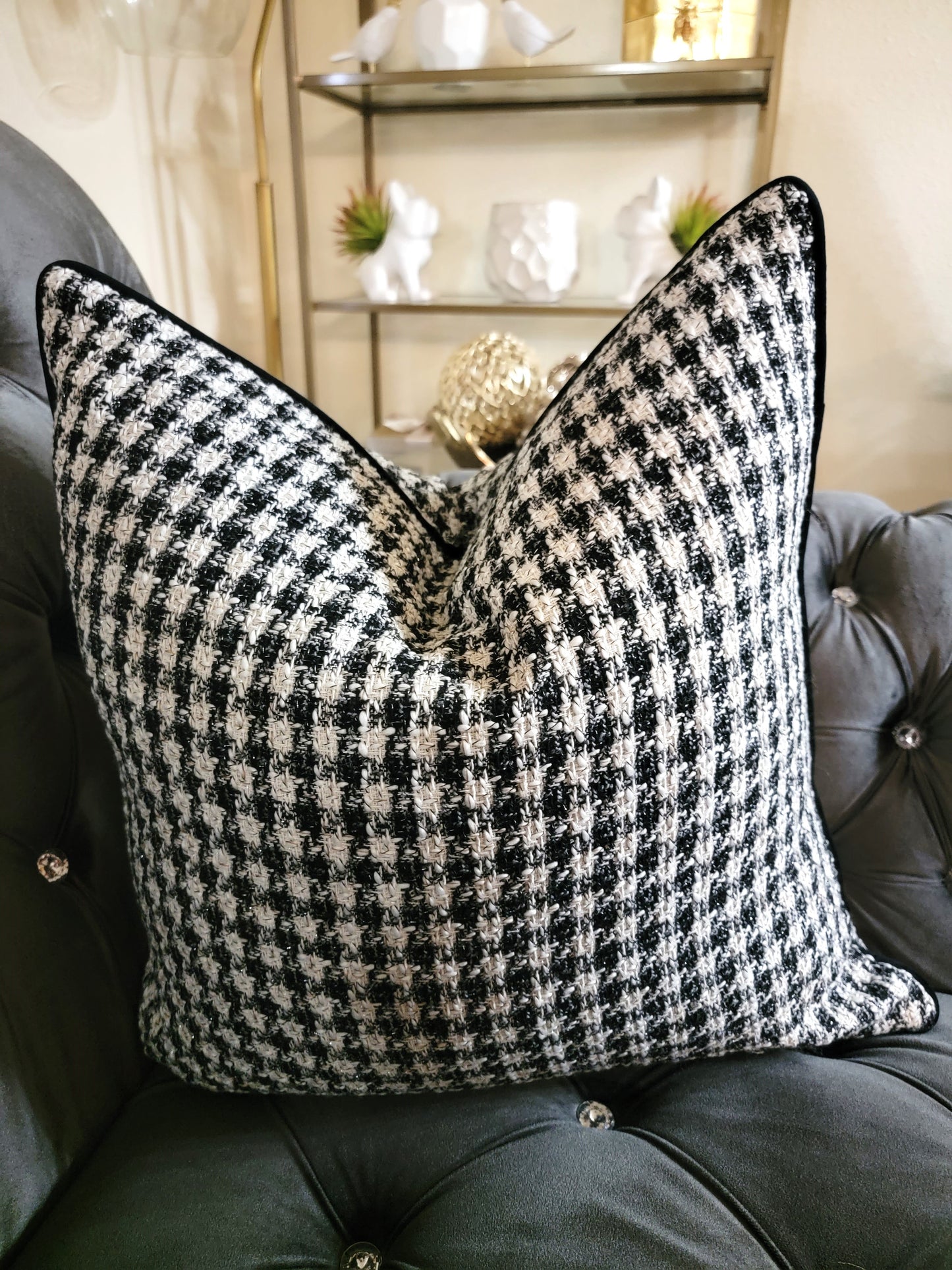 Draft Black & White Velvet Decorative Throw Pillows