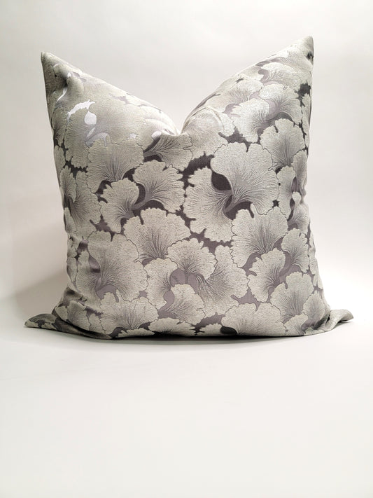 Gray Flowered Decorative Throw Pillow