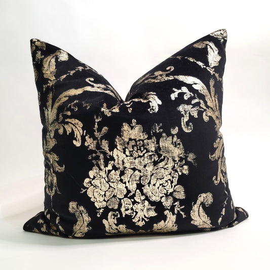 Black Gold Flower Decorative Throw Pillow