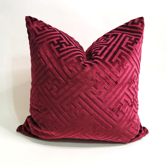 Thick Burgundy Interwoven Patterned Luxury Decorative Throw Pillow