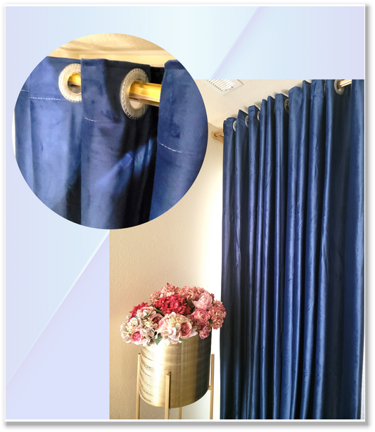 Blue Grommet Velvet Soft Luxury Curtain