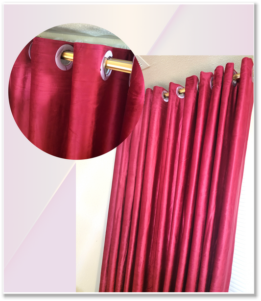 Burgundy Grommet Velvet Soft Luxury Curtain