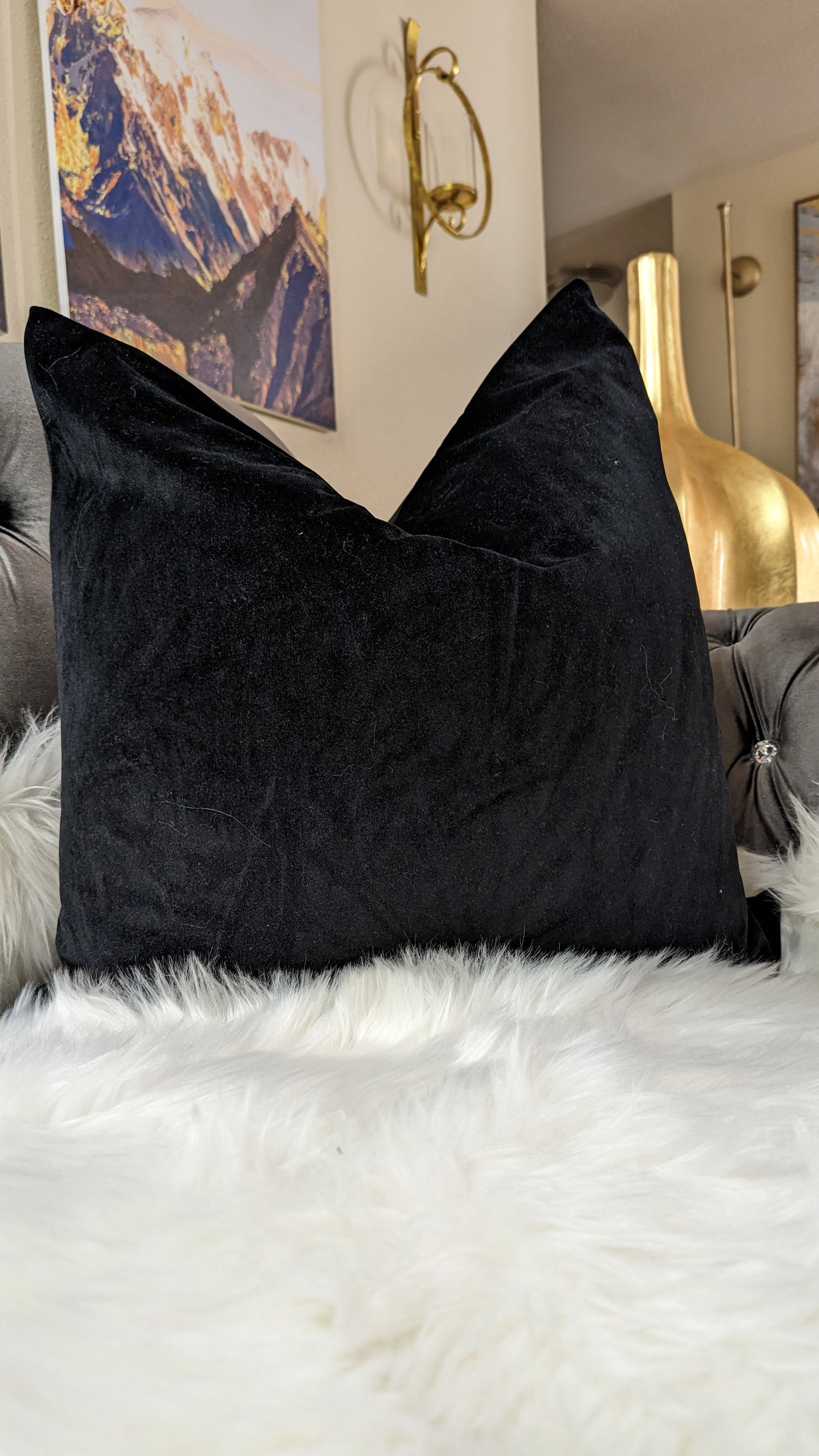 Thick Black Velvet Luxury Decorative Throw Pillow