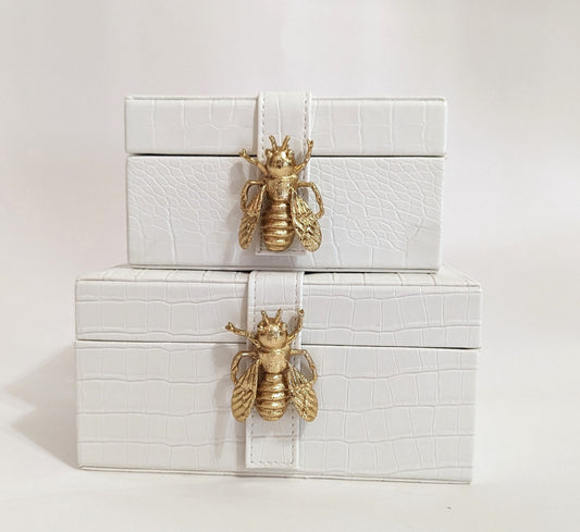 White Bumble Bee Decorative Box
