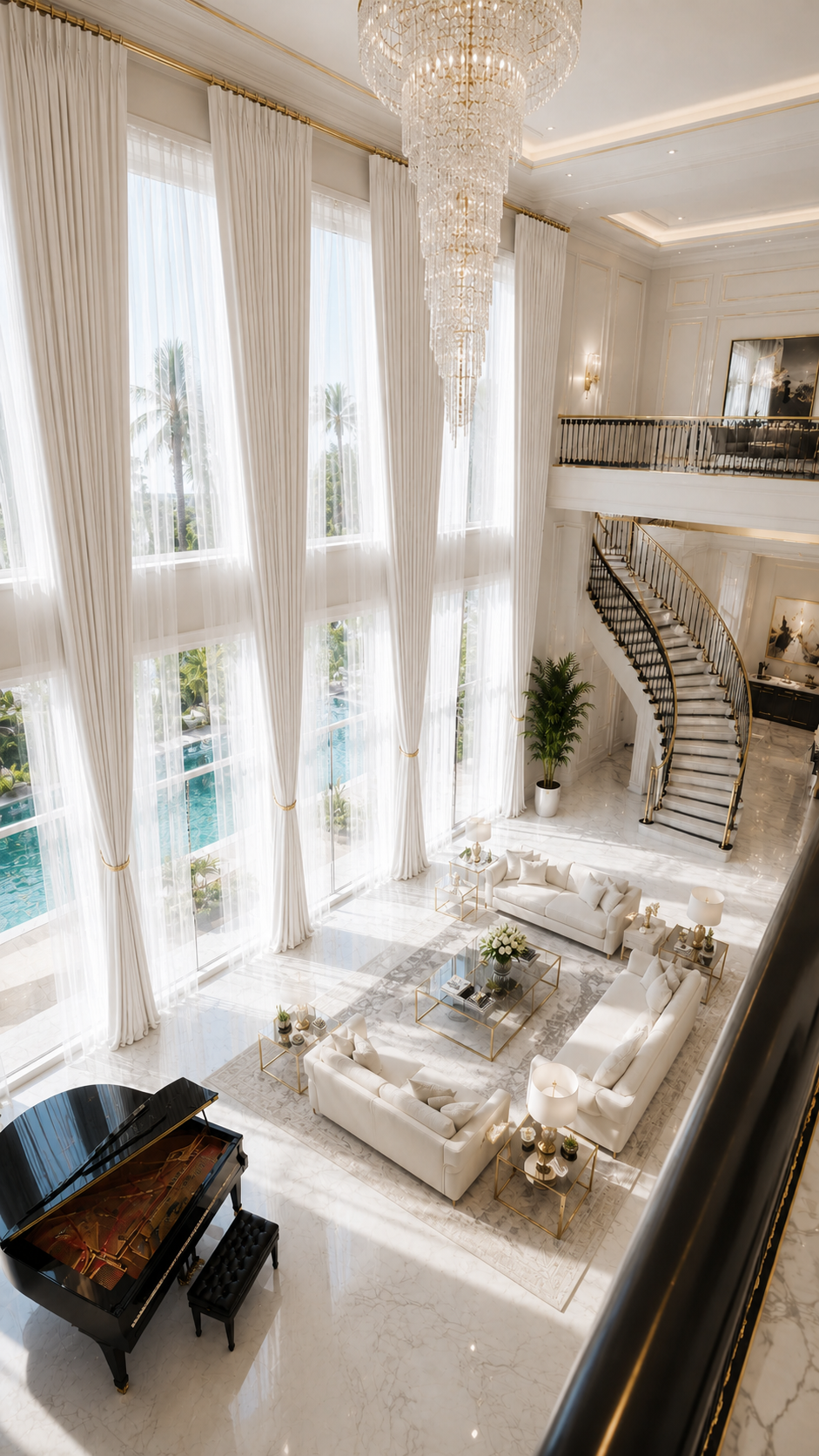 White tall window curtain room view
