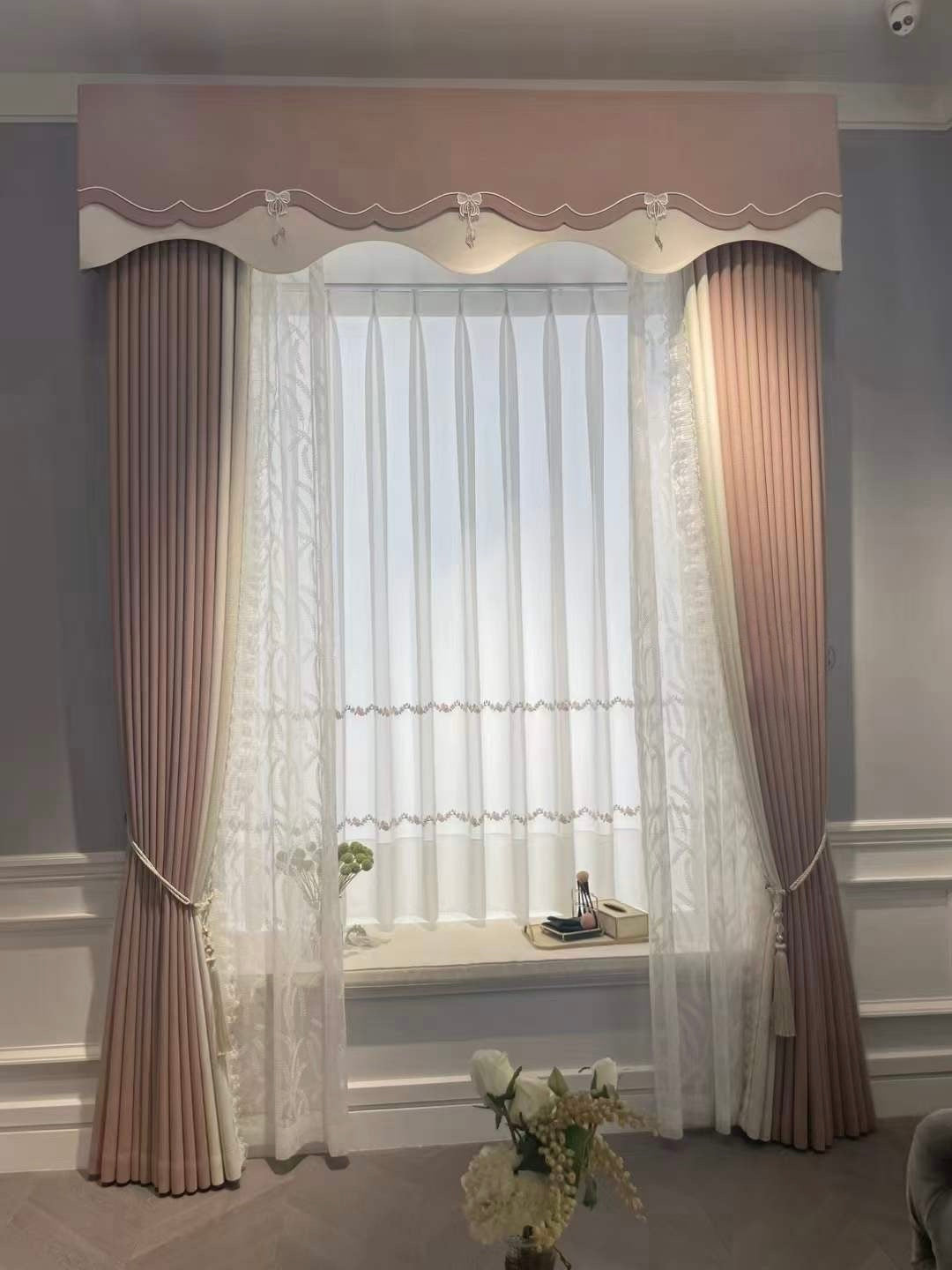 Light Brown valance in a professionally styled sitting room
